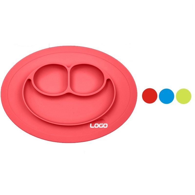 Silicone Smiling Face Kids Placemat One-Piece Silicone Divided Dish Bowl Plates