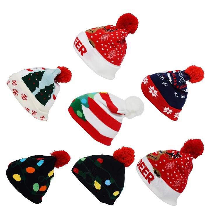 Christmas Hat Santa Claus Children Pompom Beanies Ear Warmer Cap Santa Hat Christmas Thick Kids Woolen Hat Xmas
