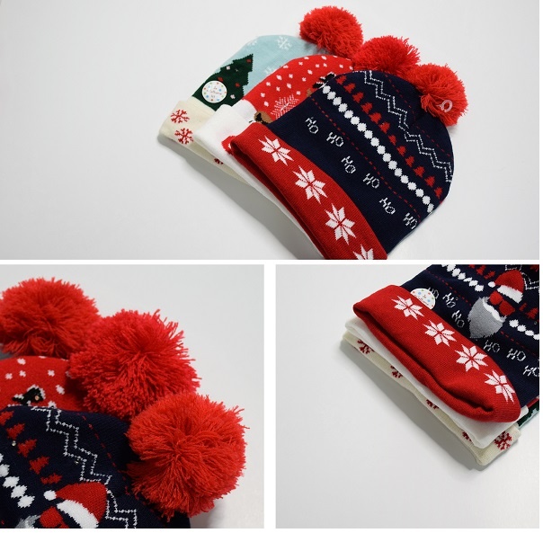 Christmas Hat Santa Claus Children Pompom Beanies Ear Warmer Cap Santa Hat Christmas Thick Kids Woolen Hat Xmas