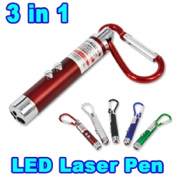 3 in 1 Mini Laser Pen Pointer LED Torch Light UV Keychain