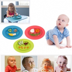 Silicone Smiling Face Kids Placemat One-Piece Silicone Divided Dish Bowl Plates