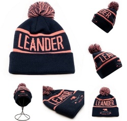 Custom embroidery logo winter knitted beanie hats with pompom
